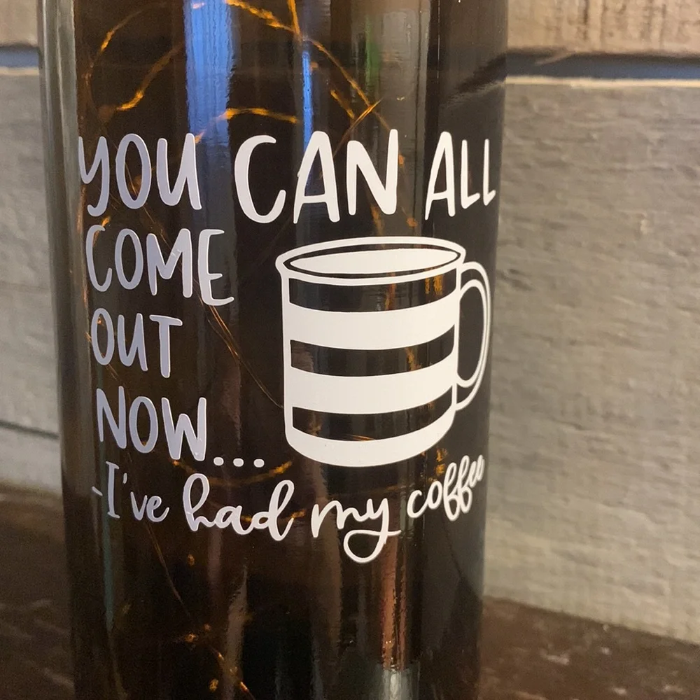 OOAK, Hand Crafted- Coffee logo brown Wine Bottle lantern
